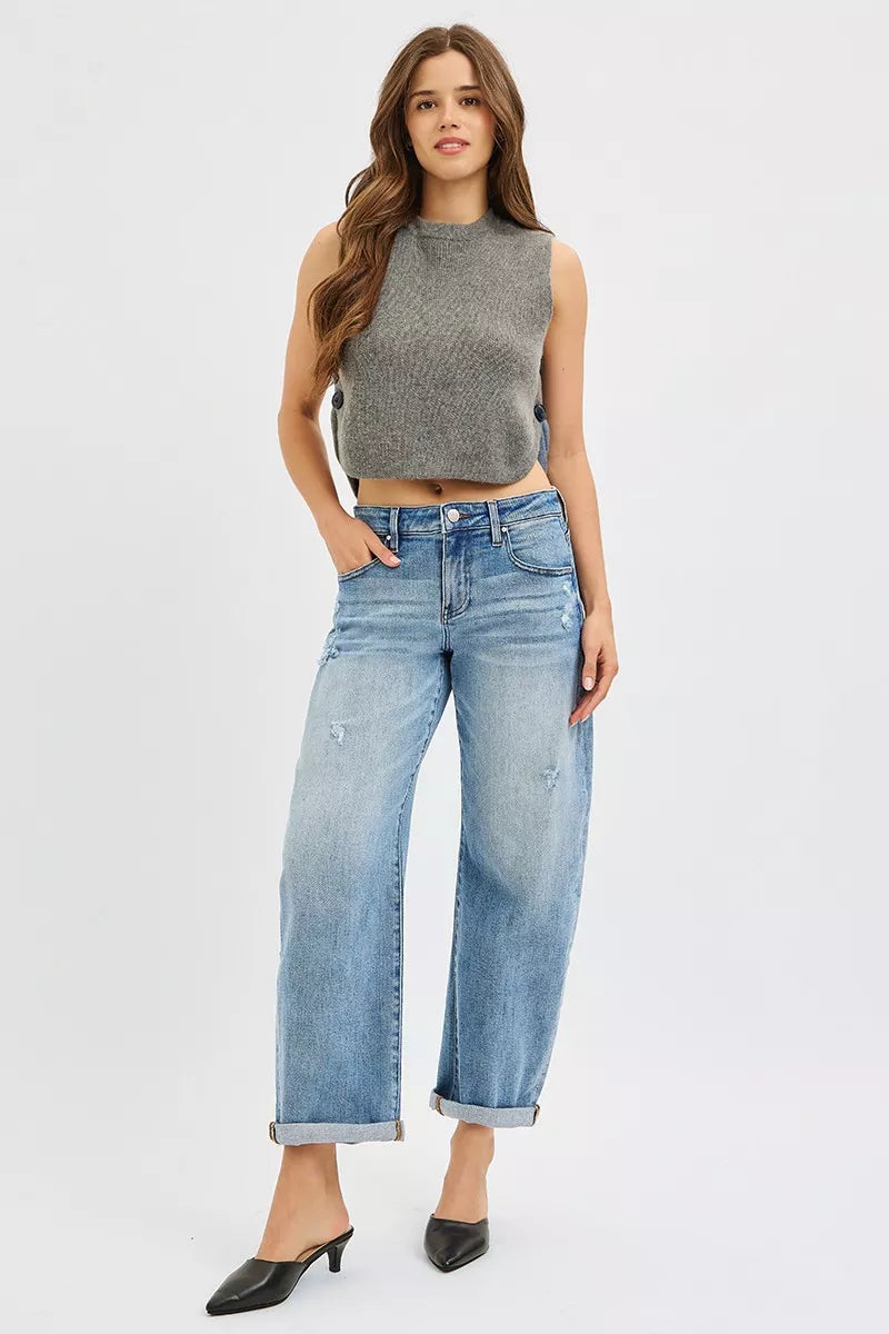 RISEN barrel leg jeans styled look