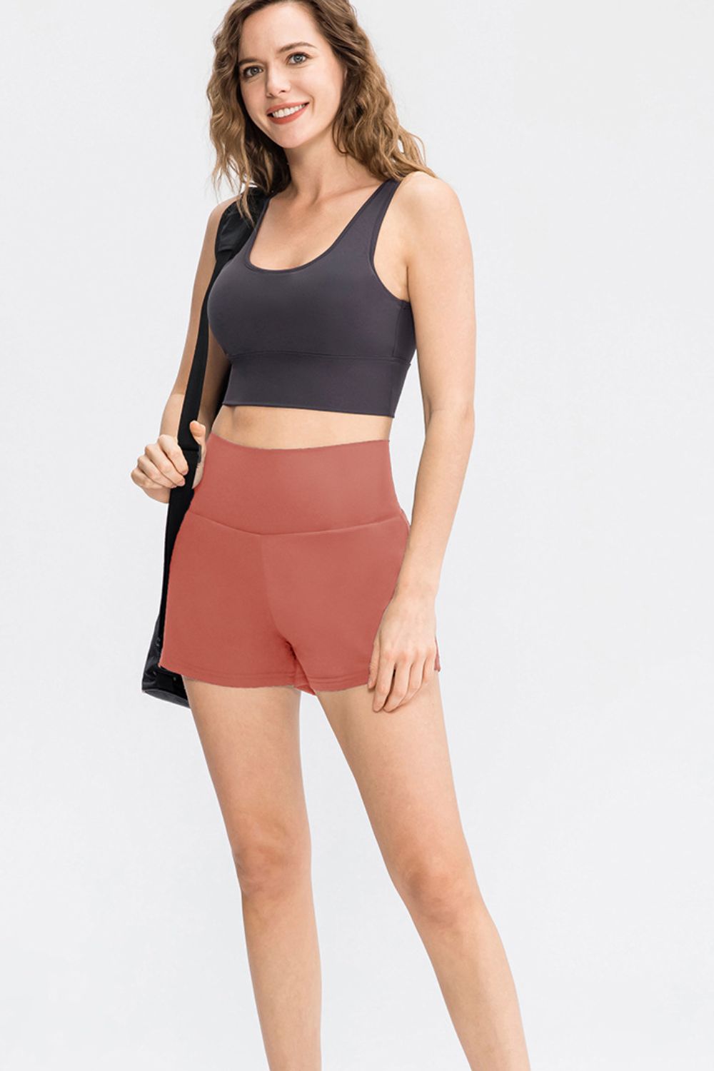 Wide waistband sports shorts with pockets side view