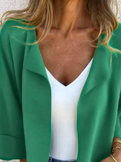 Full Size Open Front 3/4 Sleeve Cardigan Plus Size - Fashorio
