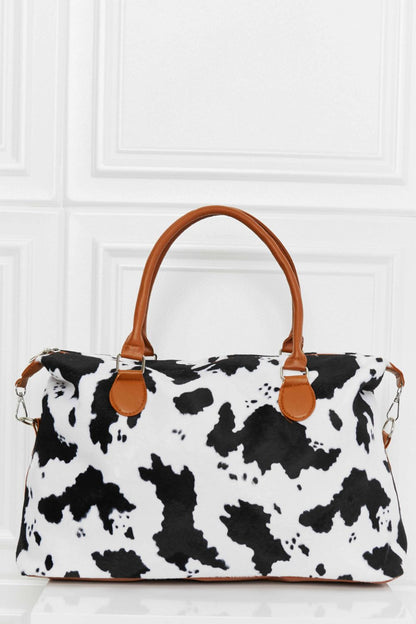 Animal Print Brushed Weekender Bag Black White One Size - Fashorio