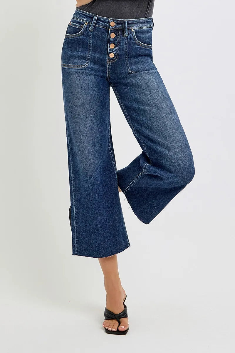 RISEN high rise cropped wide leg jeans front view