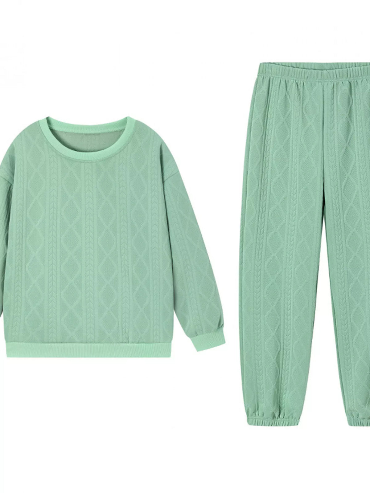 Texture Round Neck Top and Pants Set, view 12