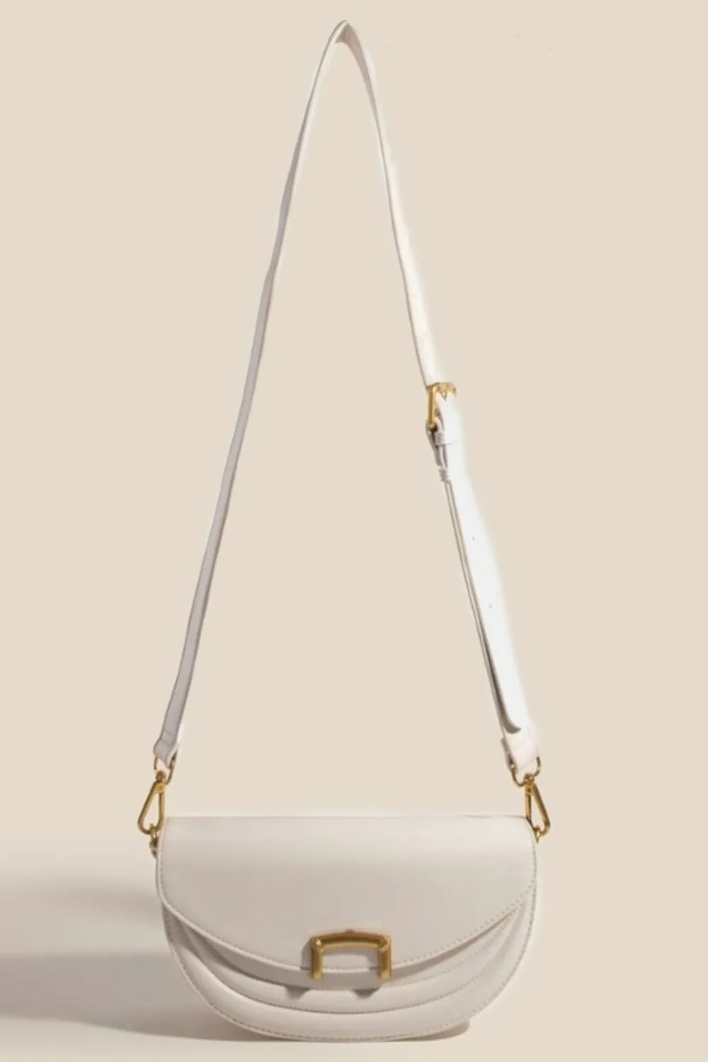Buckle Closure Crescent Faux Leather Crossbody Bag on model