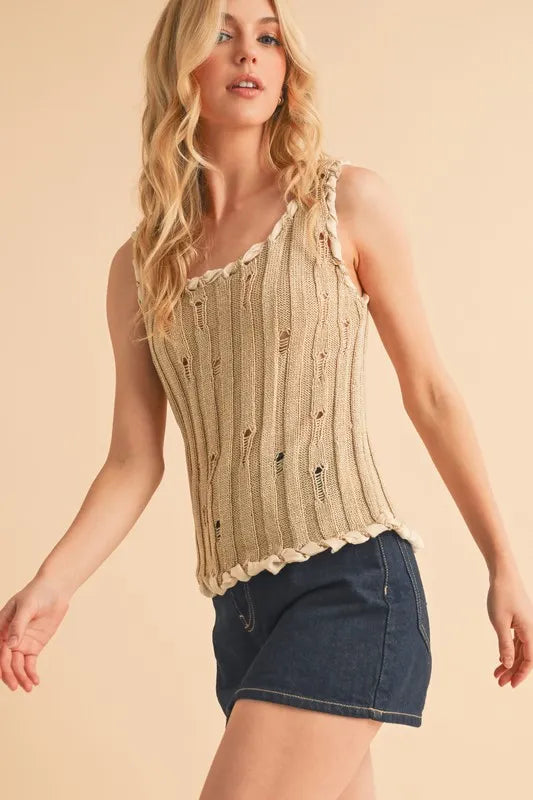 Distressed tank top three quarter view