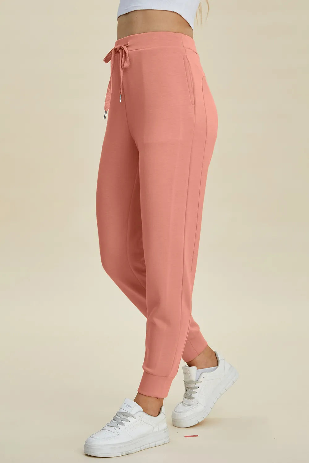 High waist drawstring scuba joggers teal colorway