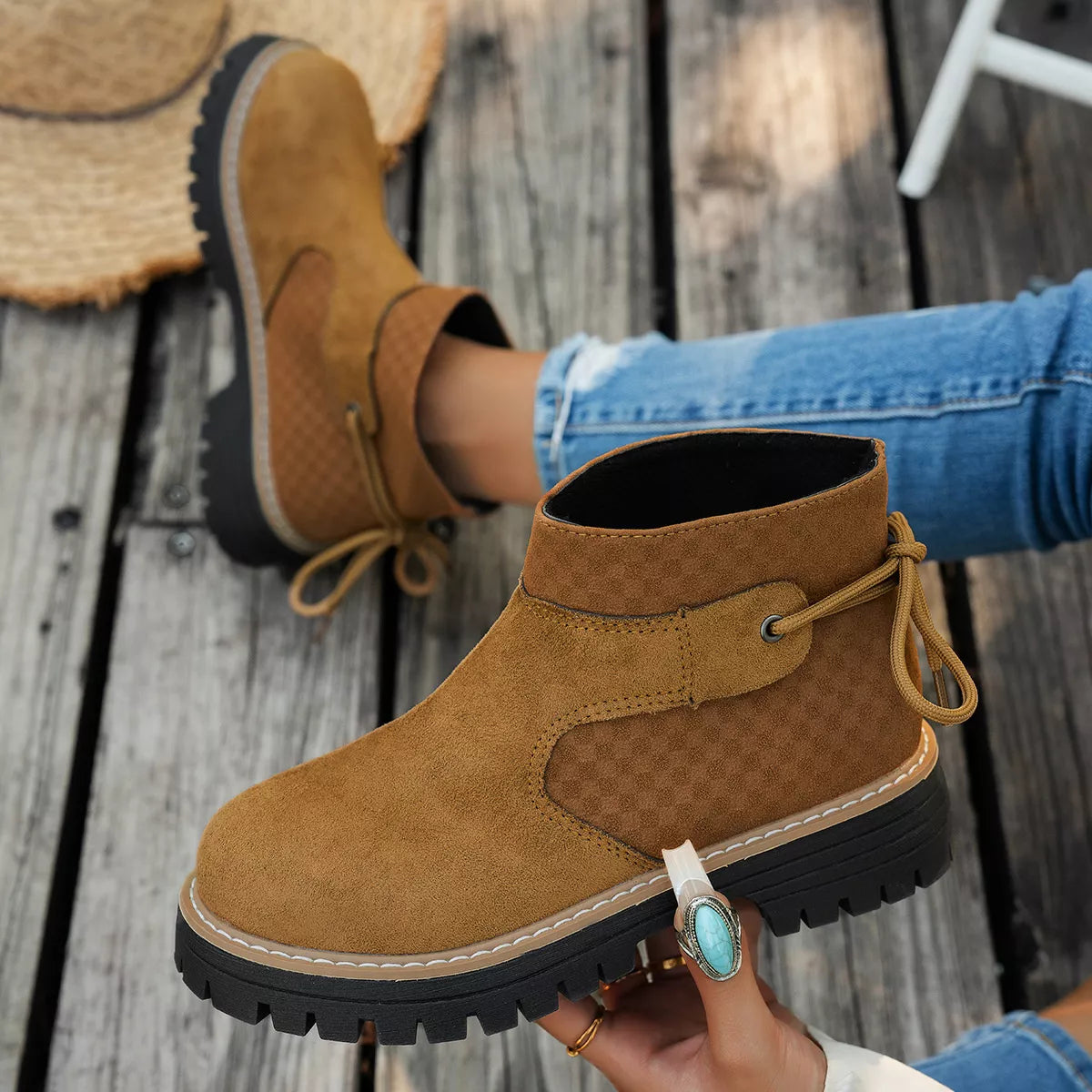 Block Heel Ankle Boots pair styled together