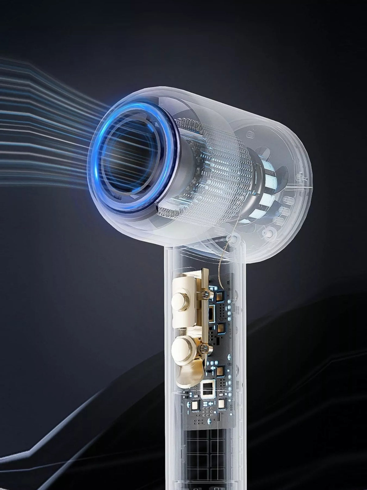 Hair dryer held in hand
