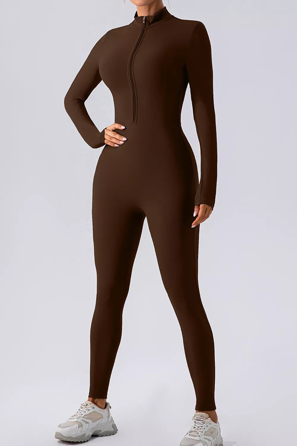 Half zip mock neck active jumpsuit back view