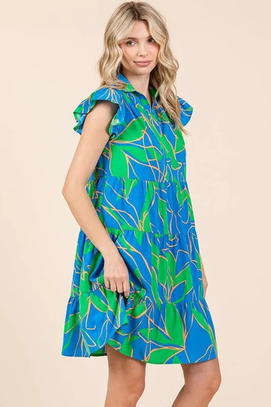 Leaf print mini dress detail close up