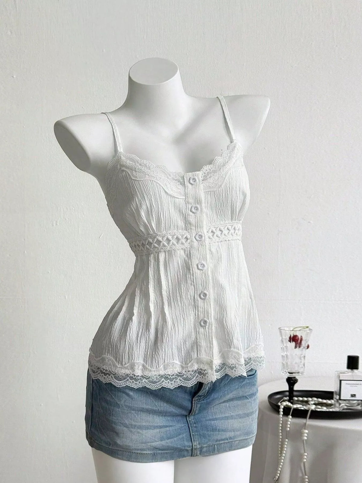 Cutout detail on the front of the cami