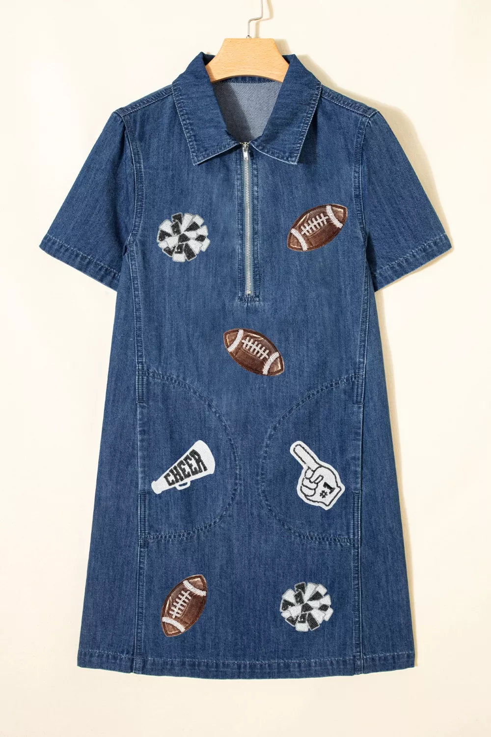 Back view of dark blue denim dress