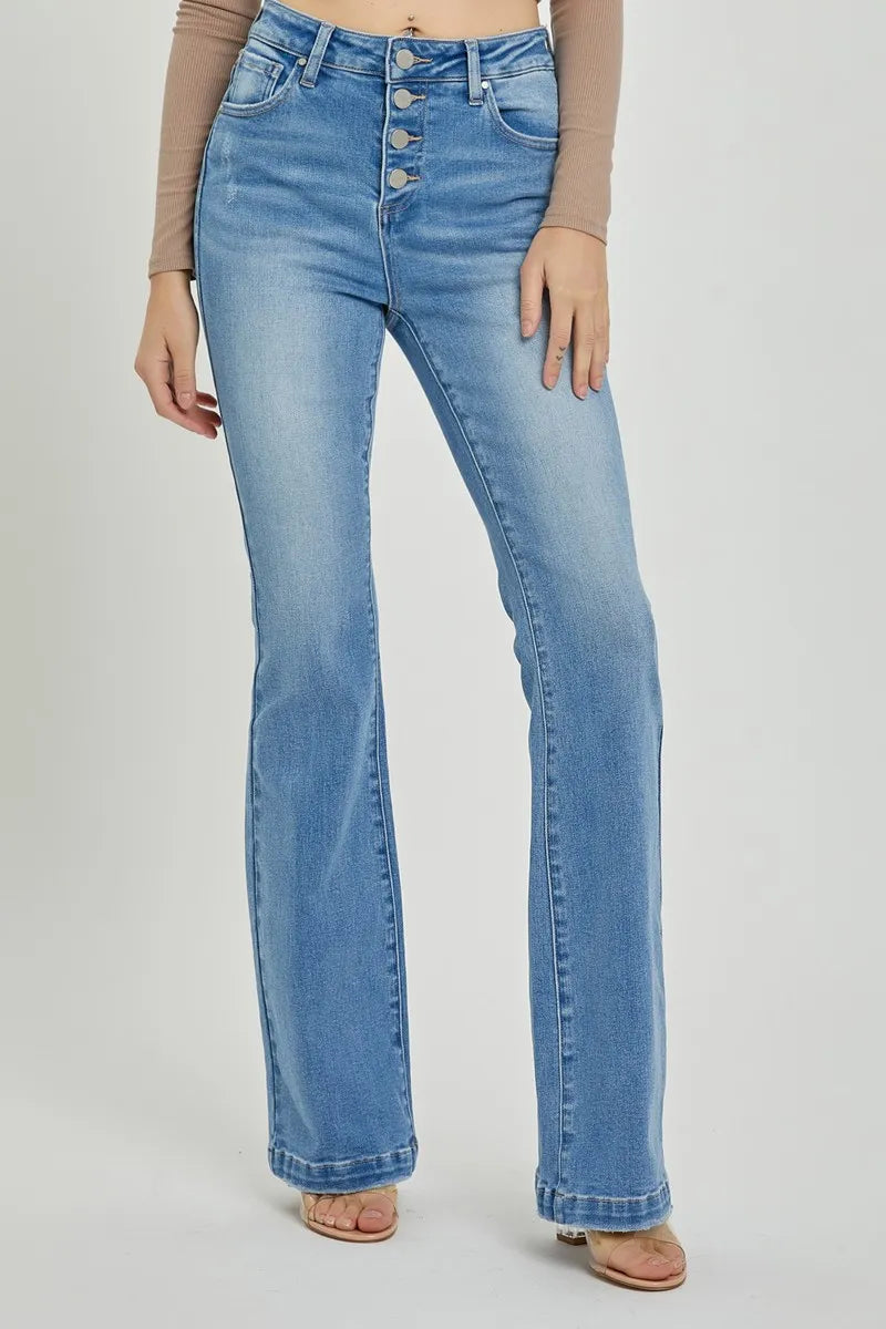 RISEN Full Size High Rise Button Fly Bootcut Jeans Light - Fashorio