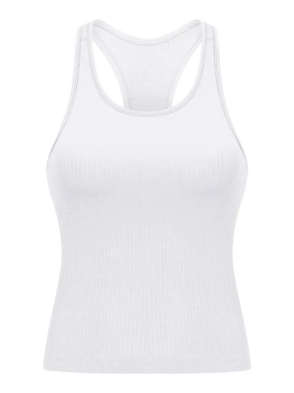 Round neck racerback padded active tank styling view