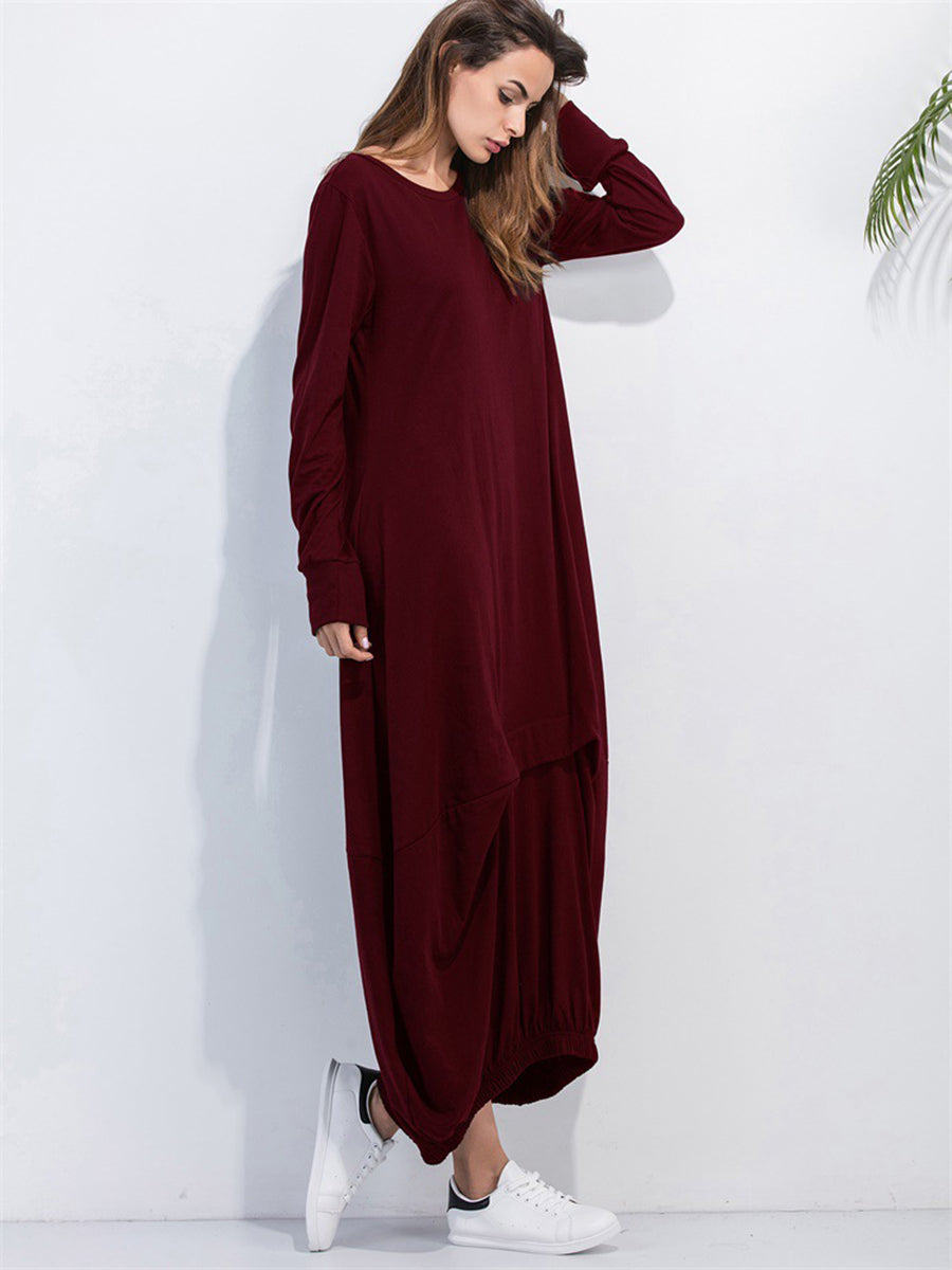 Full Size Round Neck Long Sleeve Sweatshirt Dress - Fashorio