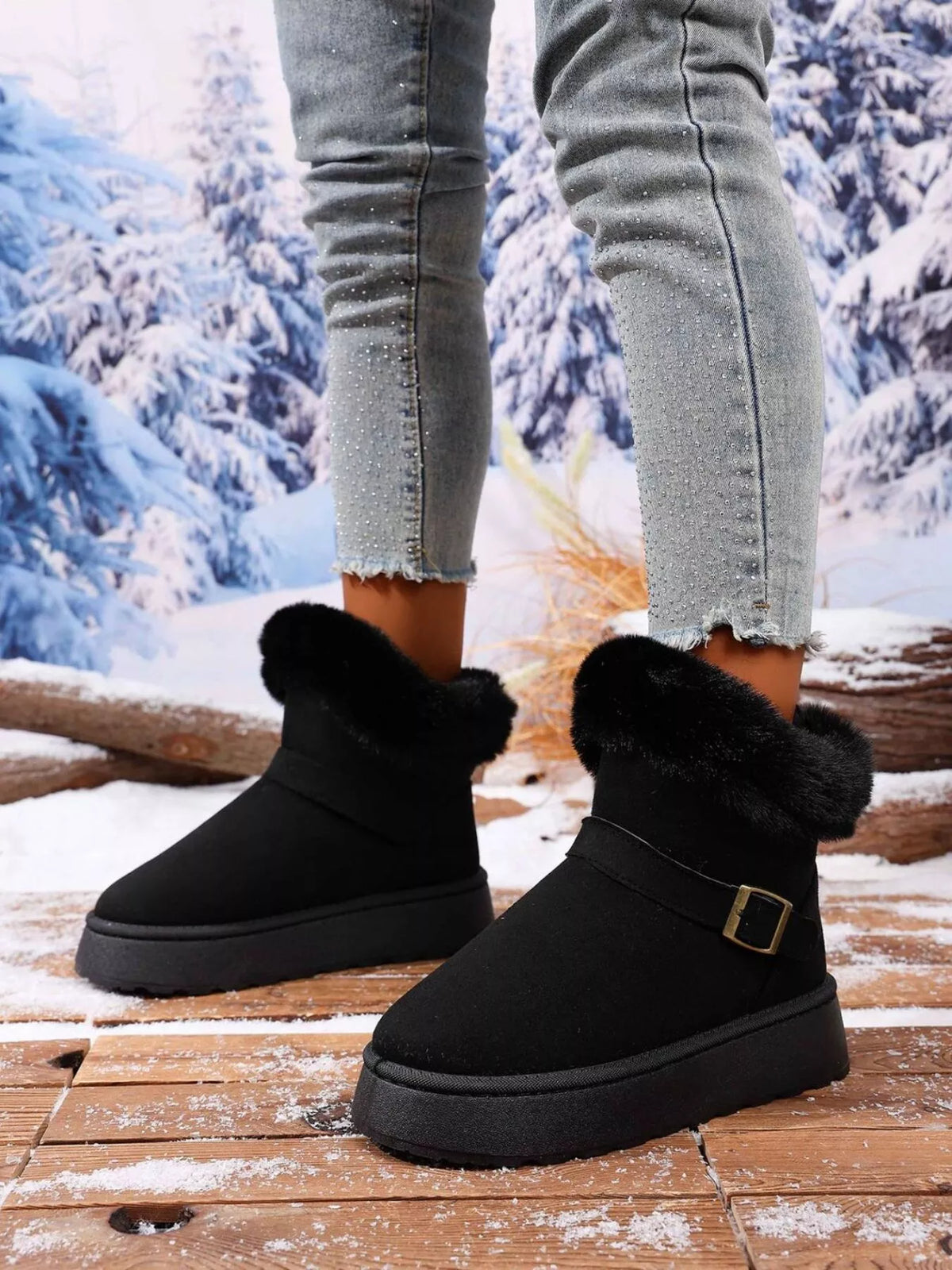 Platform round toe ankle boots angled view