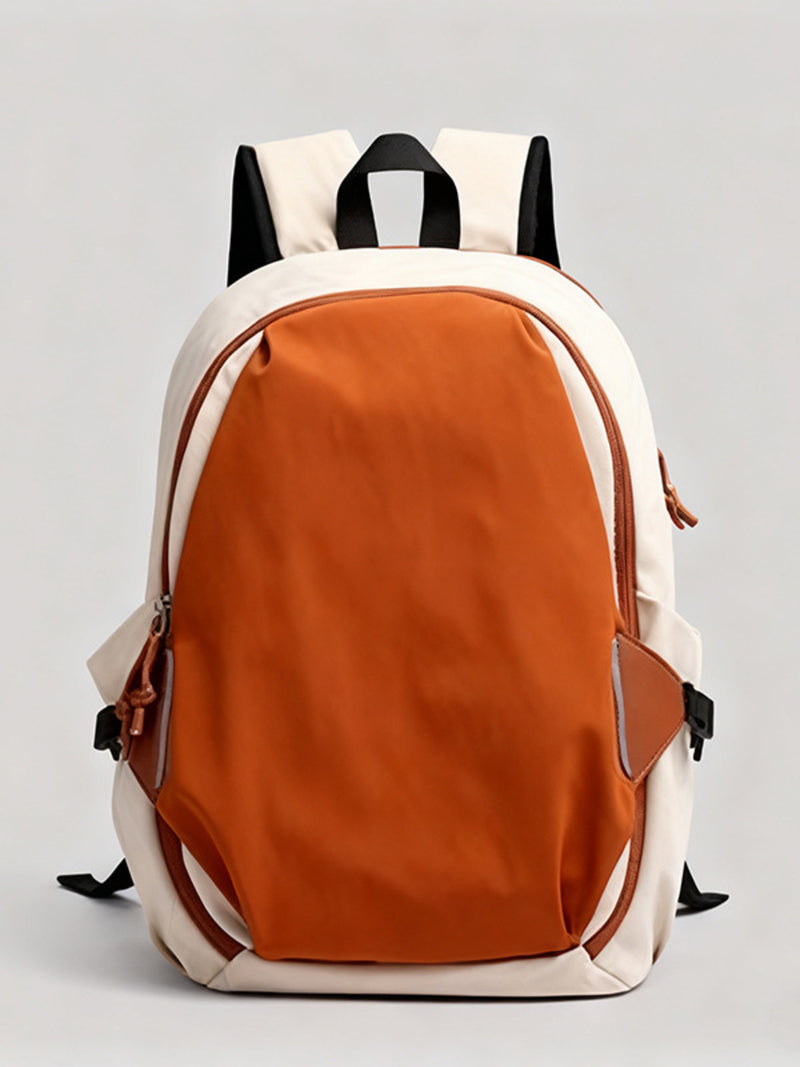 Orange color block nylon backpack front view
