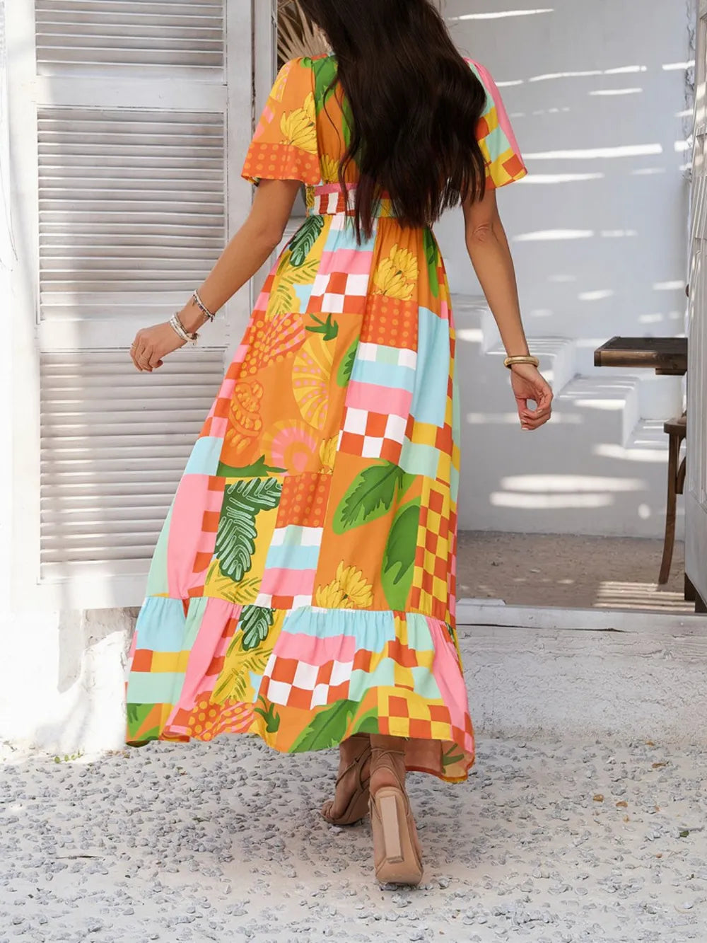V-neck maxi dress bodice close up