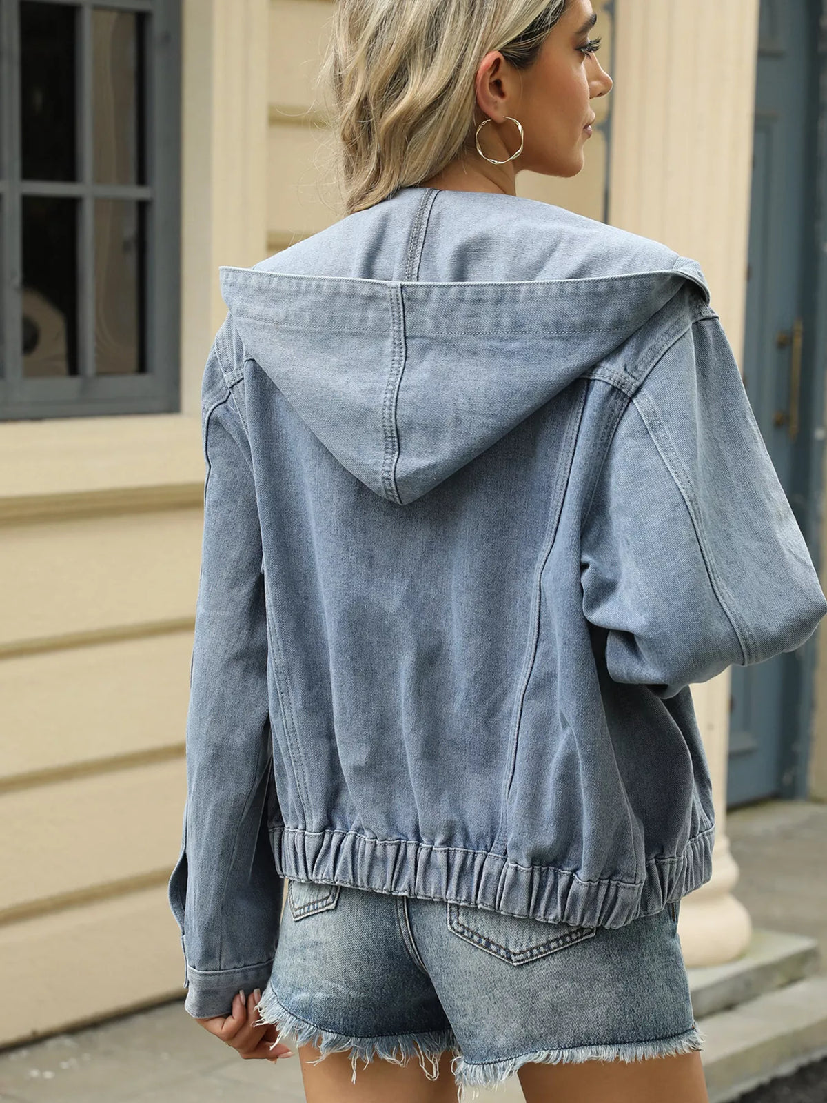 Washed Hooded Denim Jacket in Black view 7