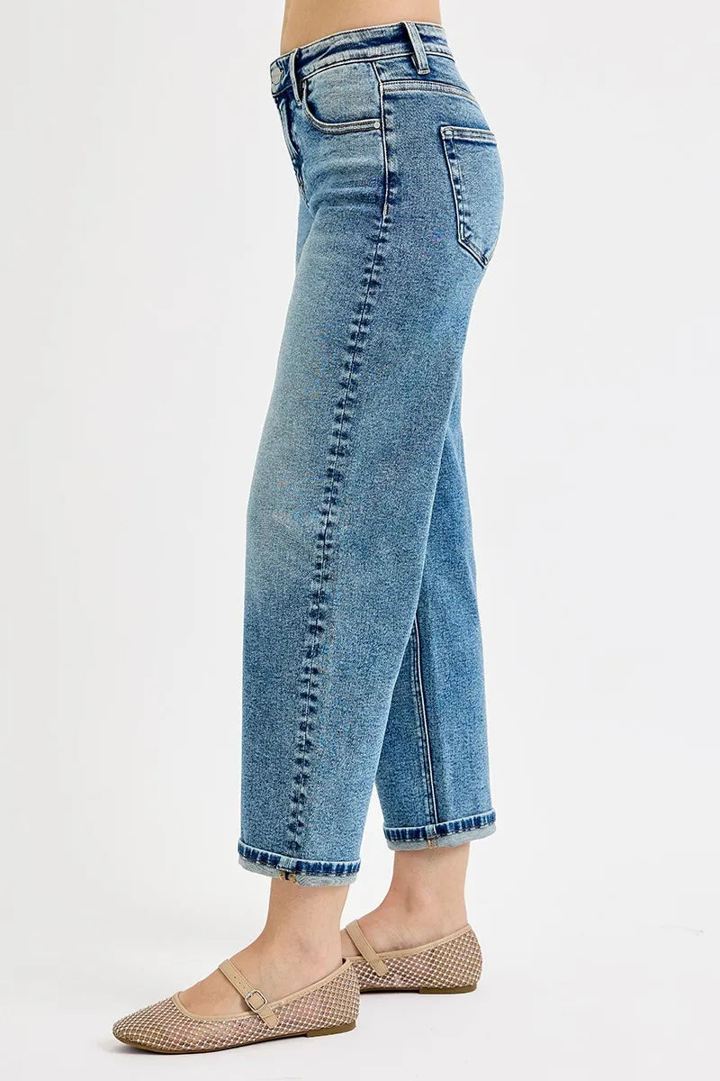 Cropped ankle length on boyfriend denim
