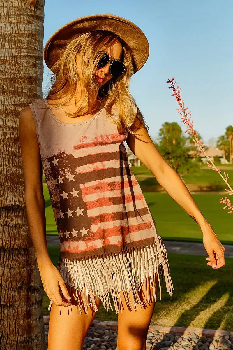 BiBi American Flag Print Knit Sleeveless Top - Fashorio