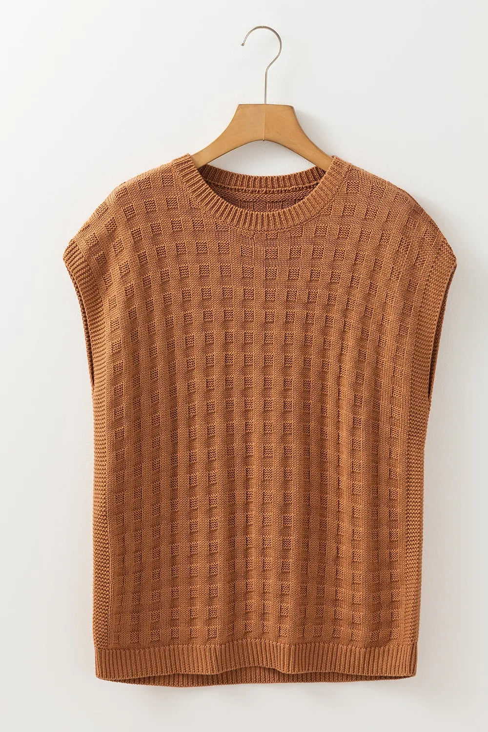 Textured Pattern Round Neck Sweater Vest - Fashorio