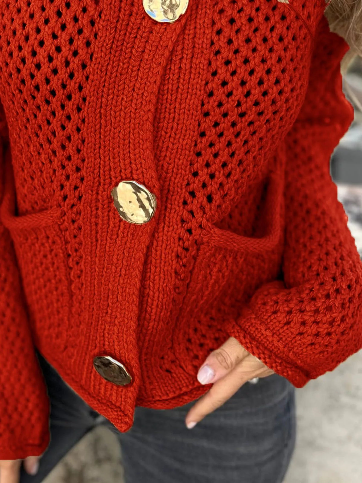 crochet button up cardigan sleeve detail