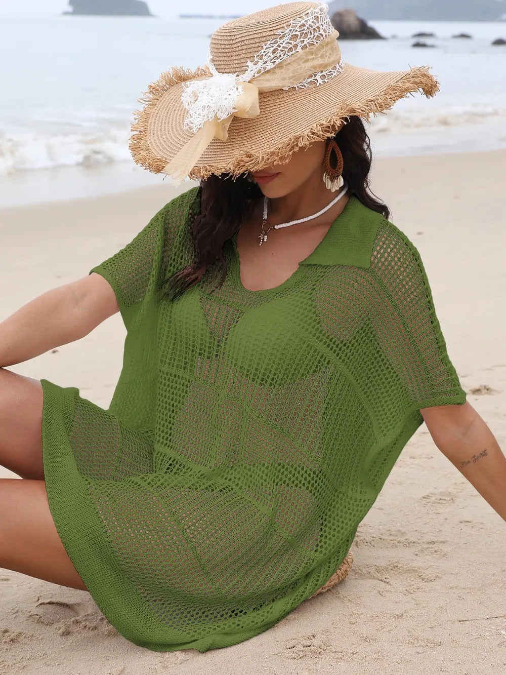 Hollow Out Collared Kimono Cover Up, view 20