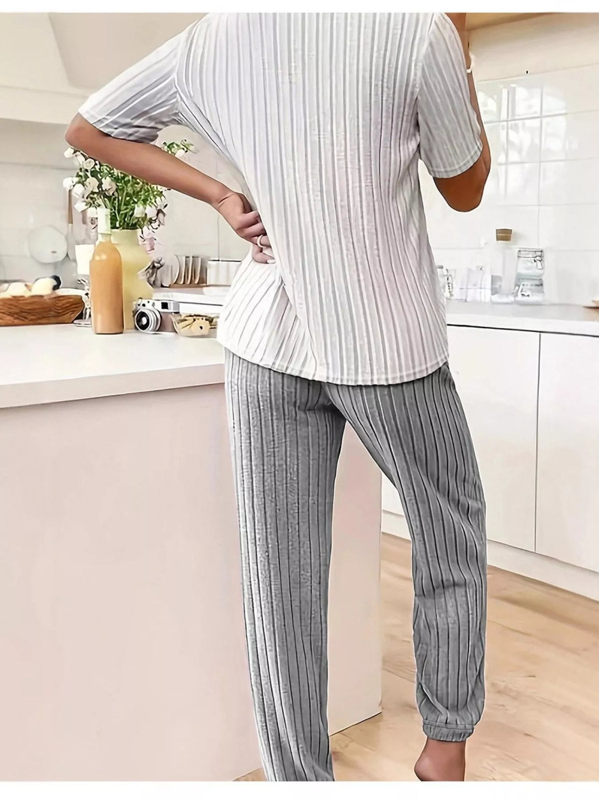 Heart ribbed top and pants lounge set back view