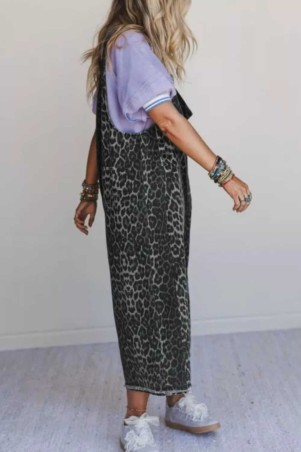 Leopard print overalls back view