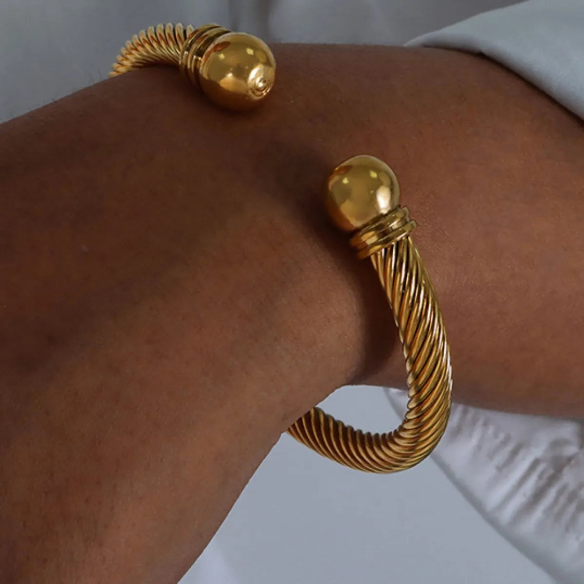 Stainless Steel Twisted Cable Cuff Bracelet Gold One Size - Fashorio