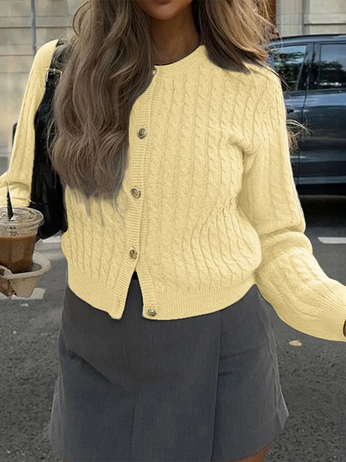 Cable Knit Button-Up Cardigan - Fashorio