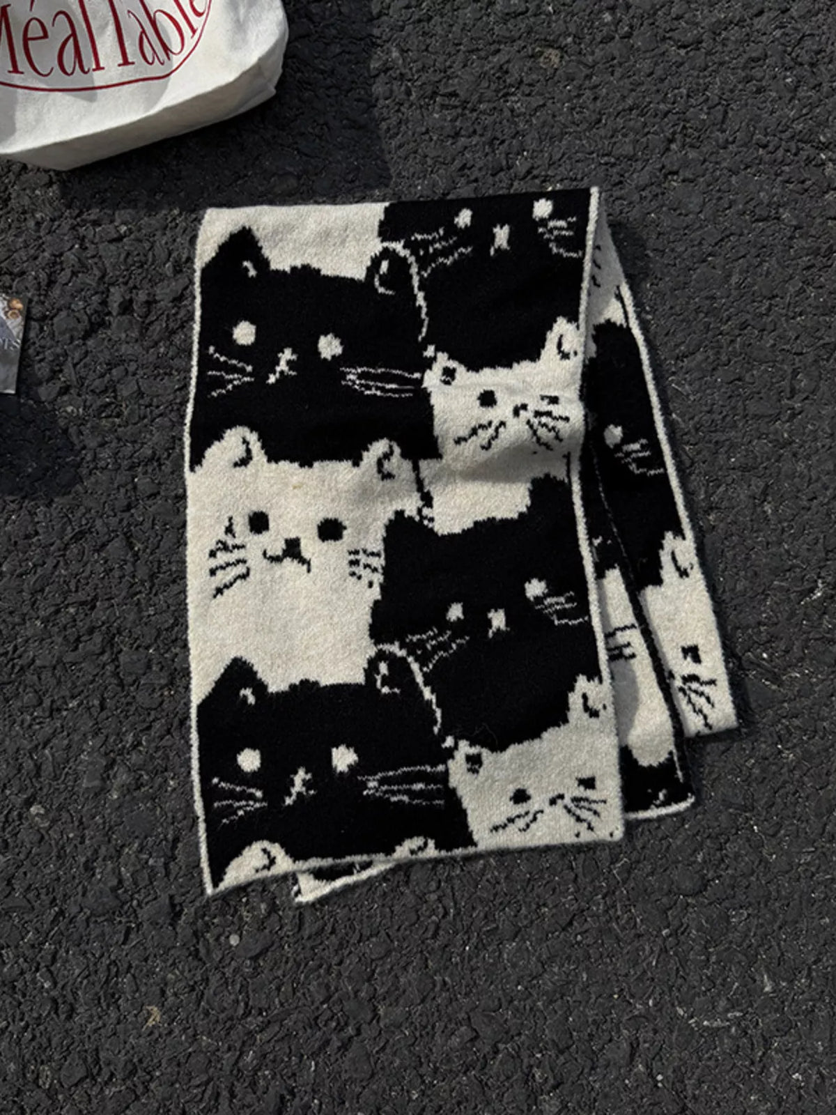 Extra long knitted cat scarf full view