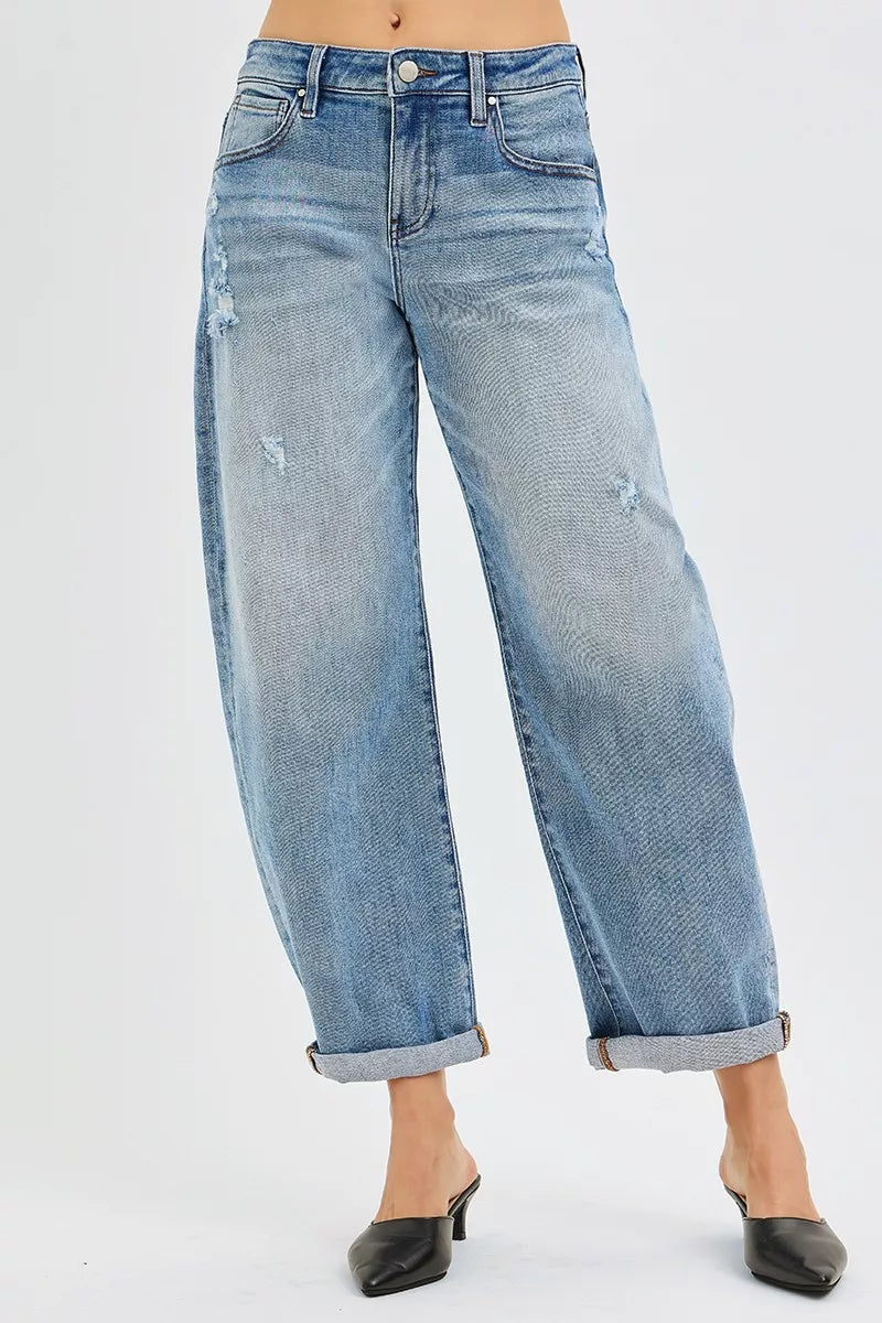 RISEN slouchy barrel leg ankle jeans front view
