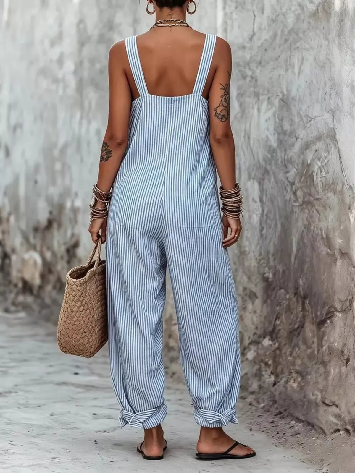 Striped jumpsuit grass green color