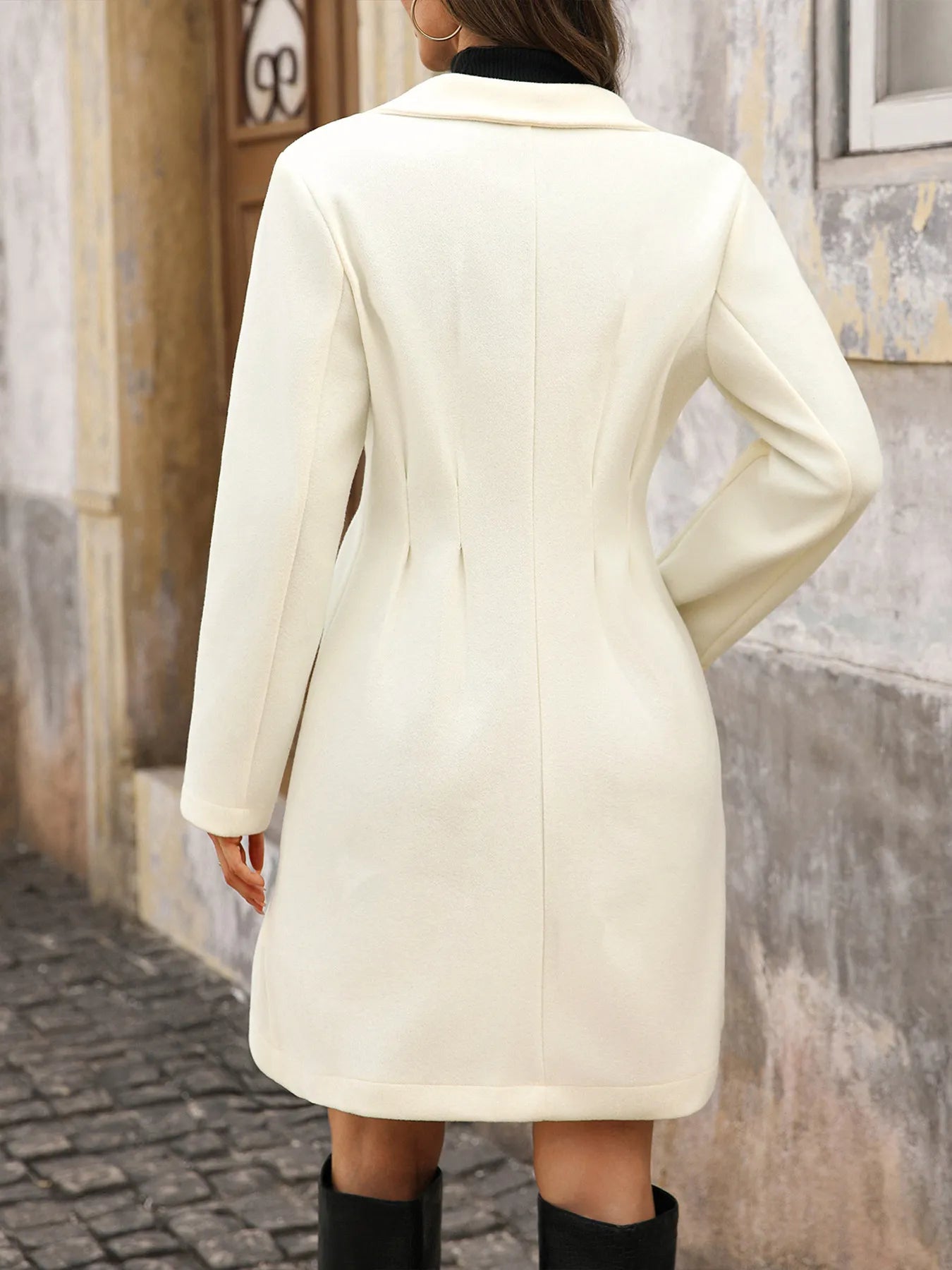Lapel Collar Long Sleeve Longline Coat - Fashorio