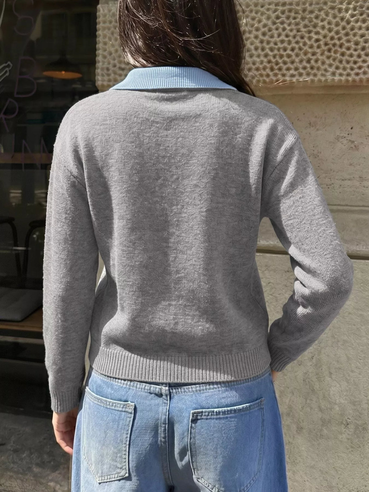 Contrast Collar Drop Shoulder Sweater styled look