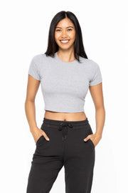 MONO B Essential Micro-ribbed Cropped Athleisure Tee HEATHER GREY - Fashorio