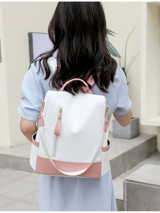 Color Block Convertible Backpack Bag - Fashorio