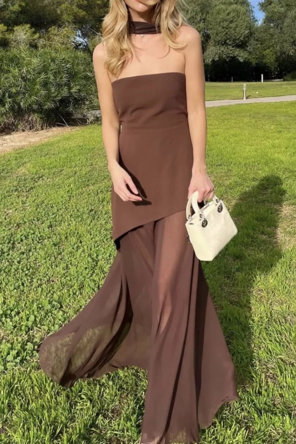 Layered tube maxi dress back view