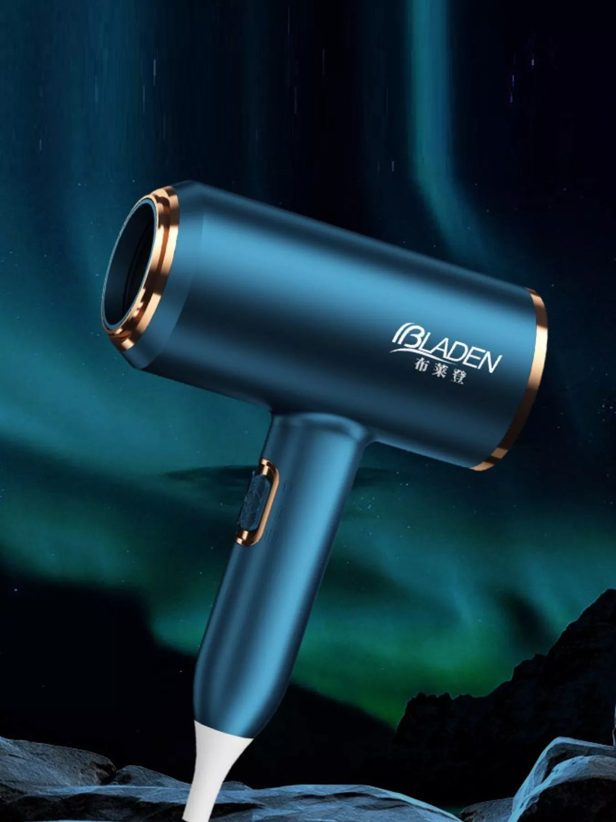 Hair dryer in white with blue light