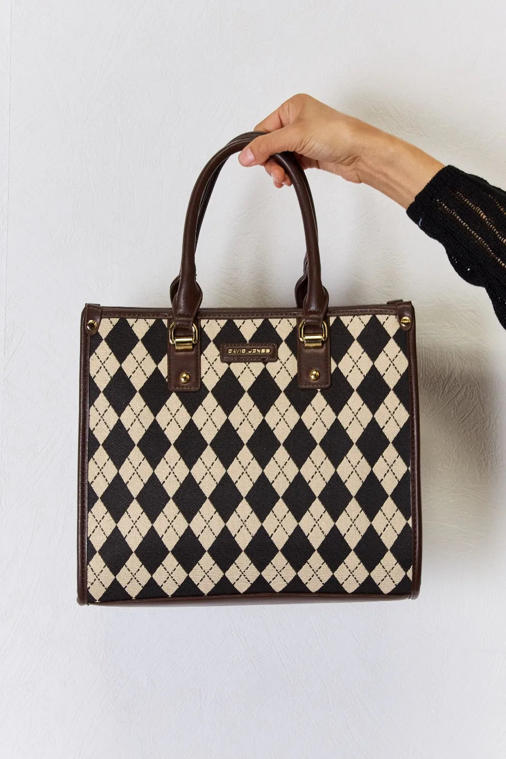 David Jones Argyle Pattern PU Leather Handbag - Fashorio