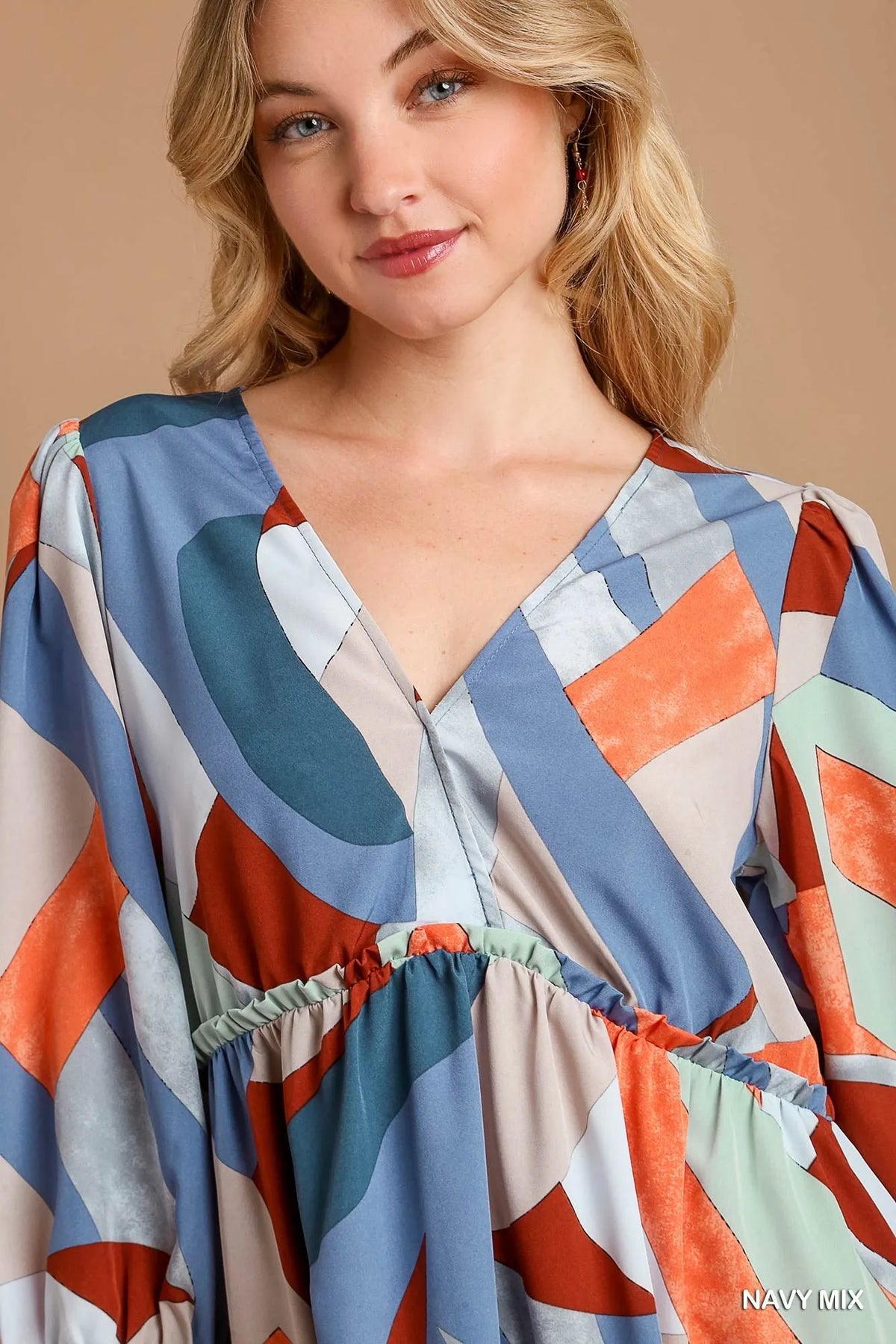 Abstract V Neck Tiered Printed Dress styled look