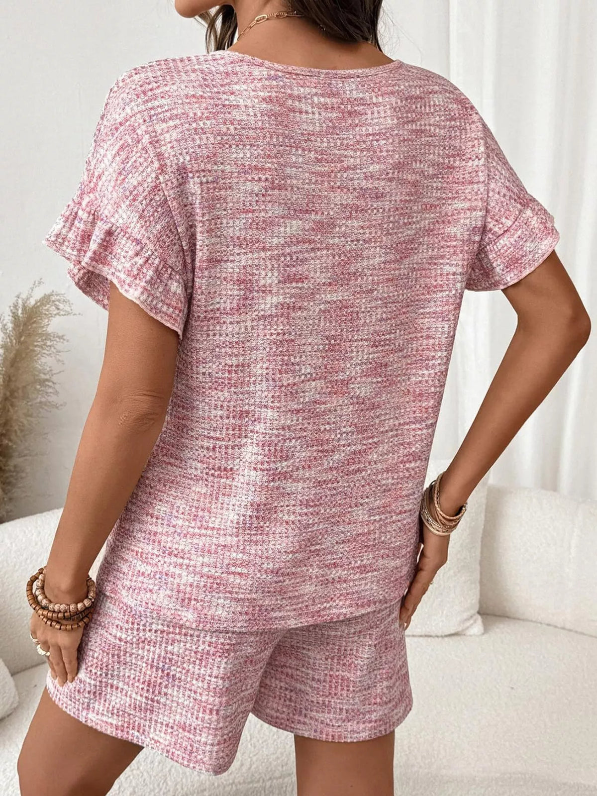 Coordinated textured top and shorts set back view