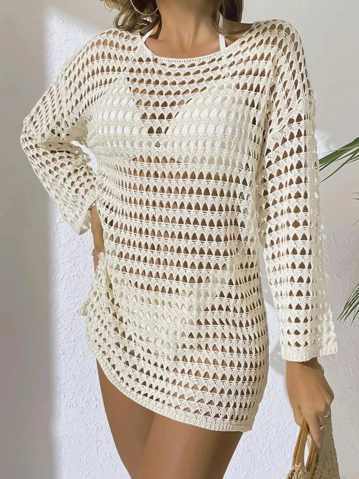Crochet Knit Long Sleeve Cover Up fabric detail