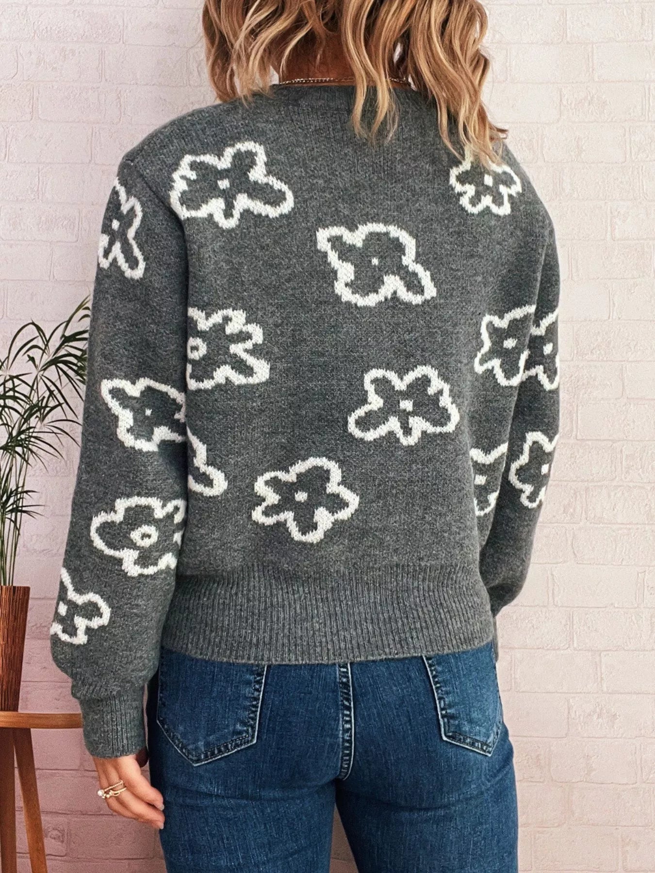 Floral Pattern Button-Up Cardigan - Fashorio