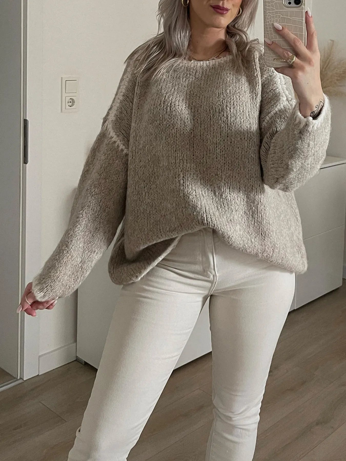 Contrast Trim Oversized Sweater - Fashorio