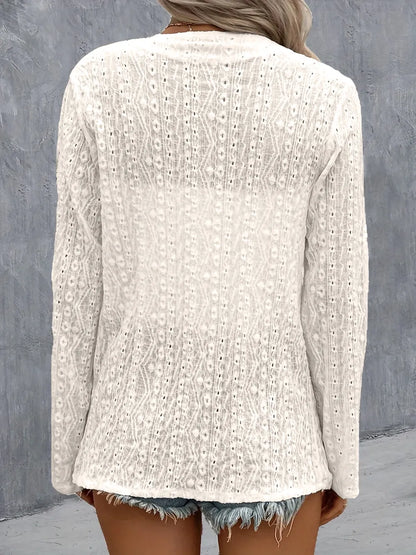 Eyelet Roll-Tab Sleeve Cardigan - Fashorio