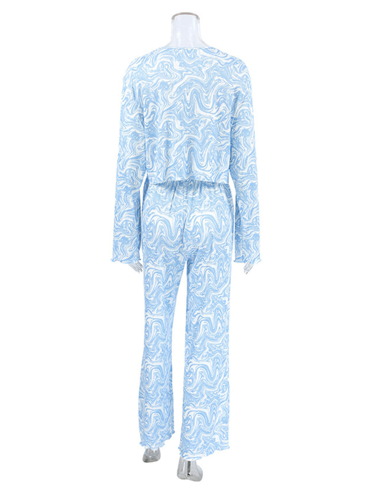 Tie Front Long Sleeve Top and Pants Lounge Set, view 6