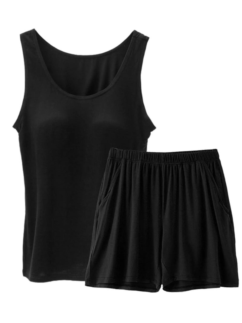Plus size modal tank top and shorts two piece set front view