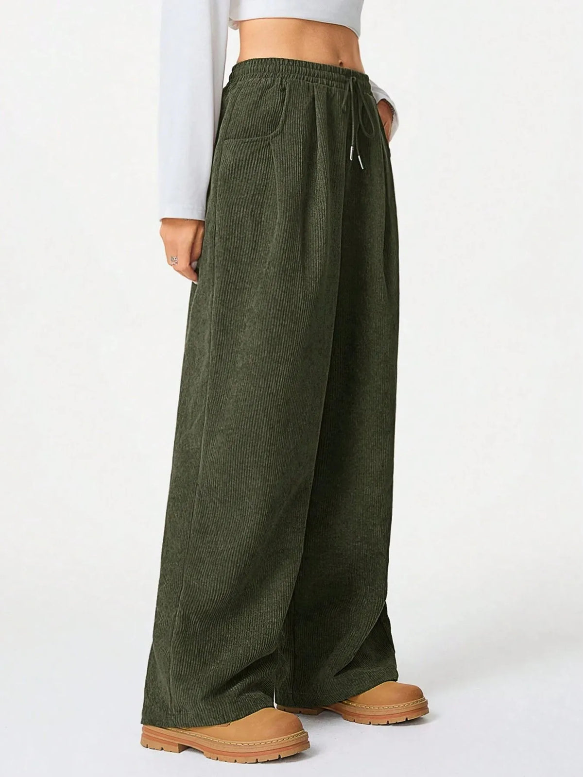 Drawstring wide leg pants drawstring waist detail